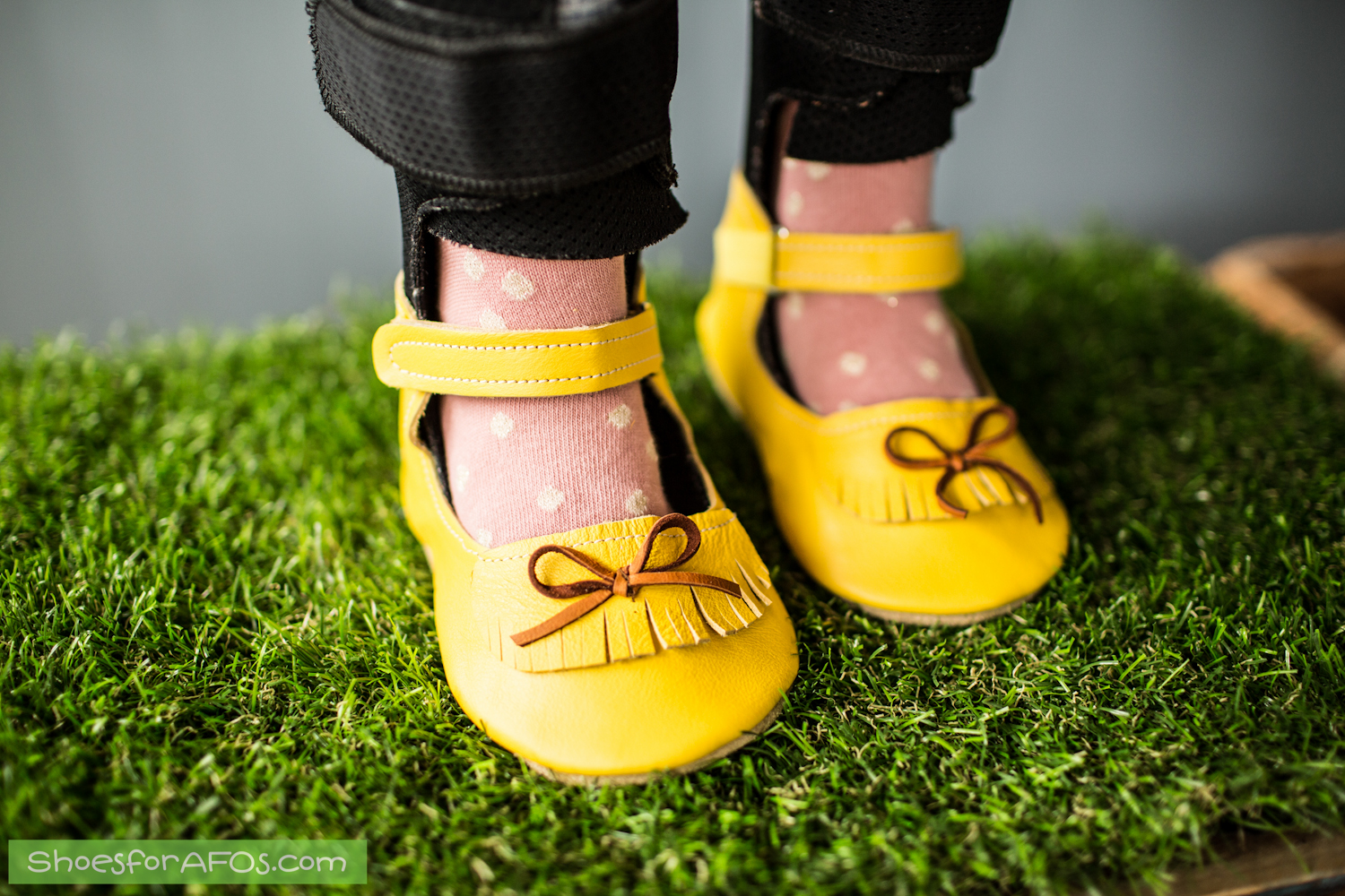 Yellow Leather Girls Shoes for AFO Braces